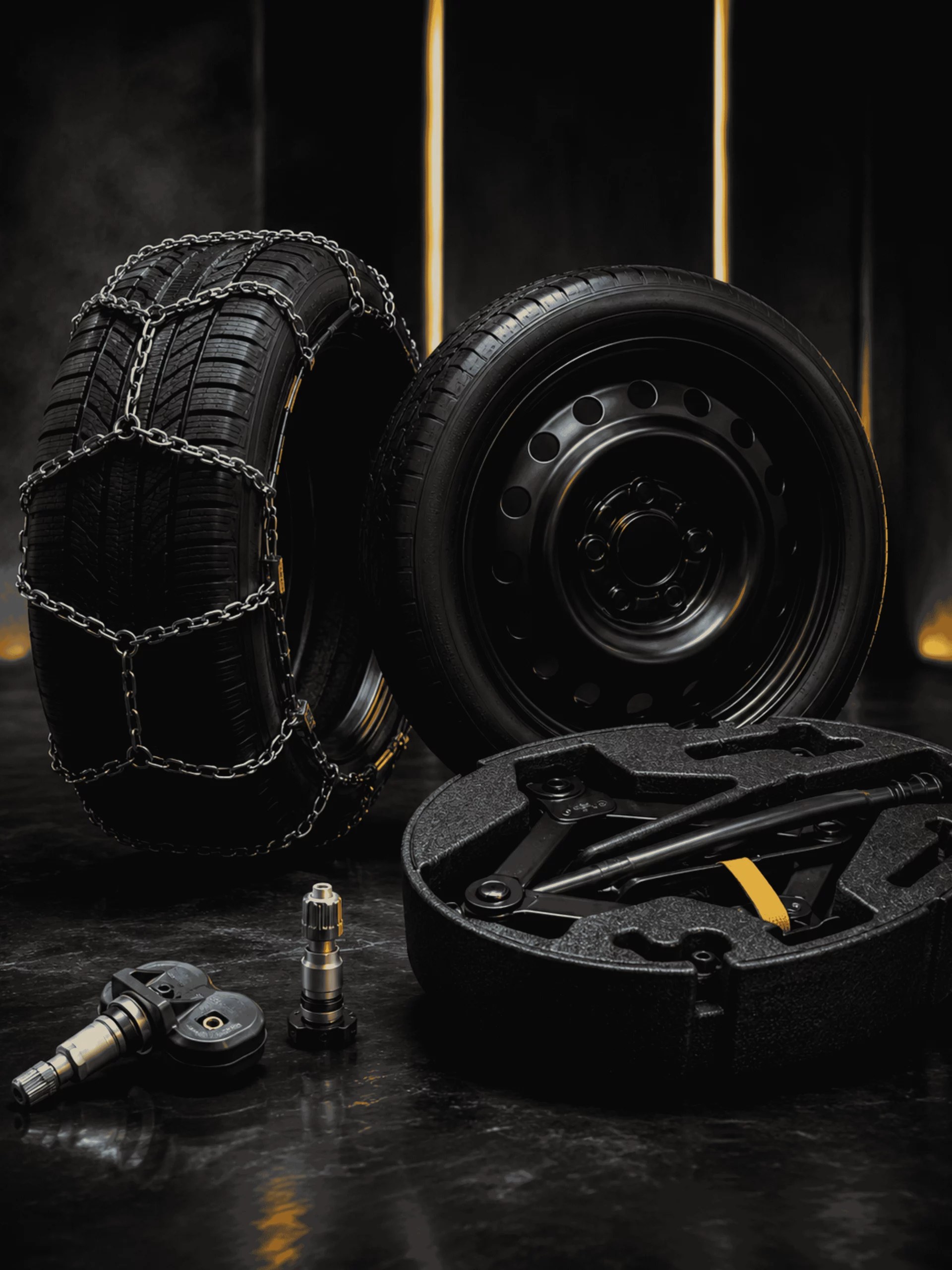 Chaînes neige, valve TPMS et kit roue de secours pour professionnels